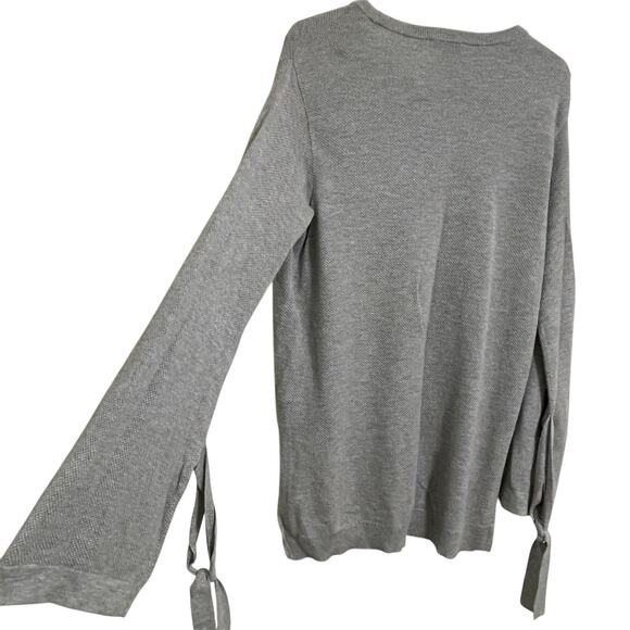 1. STATE Waffle Knit Tie Sleeve Top Size S Light Gray Longline Relaxed Fit Fall - Picture 6 of 10